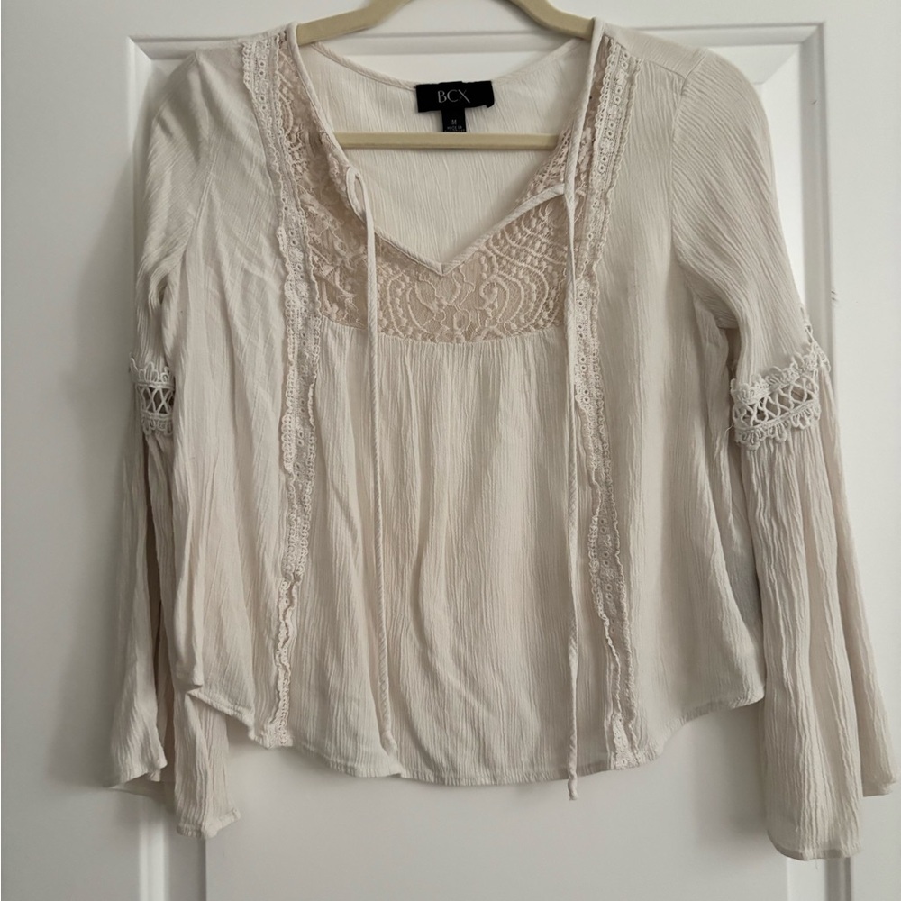 BCX Women's Cream Lace Accent Blouse